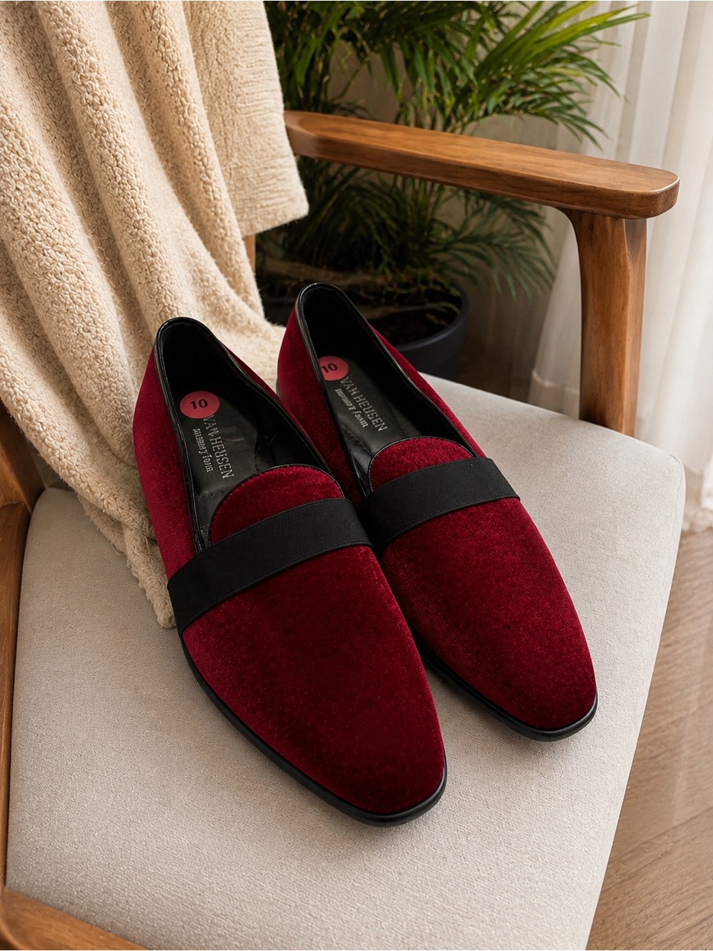 Men's Burgundy Velvet Slip-On Loafers